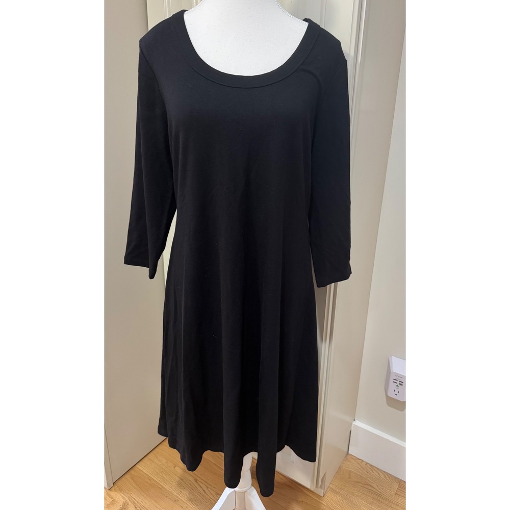 PREMISE DRESSES Black‎ 3/4 Sleeve A-Line Knit Midi Dress Women XL Goth EUC